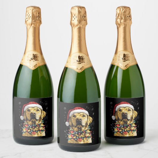 Labrador Retriever Dogs Tree Christmas Sweater Xma Sparkling Wijnetiket (Flessen)