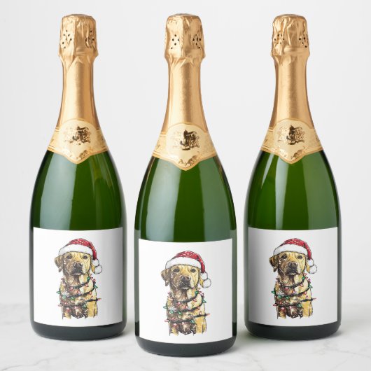 Labrador Retriever Dogs Tree Christmas Sweater Xma Sparkling Wijnetiket (Flessen)