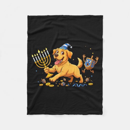 Labrador Retriever Dreidel Menorah Hanukkah Kids W Fleece Deken (Voorkant)