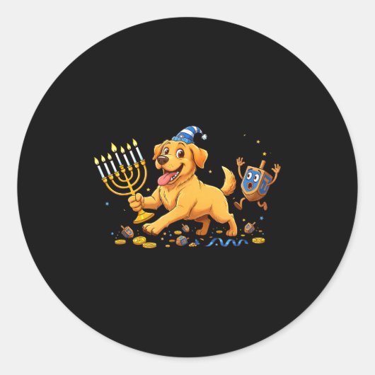 Labrador Retriever Dreidel Menorah Hanukkah Kids W Ronde Sticker (Voorkant)