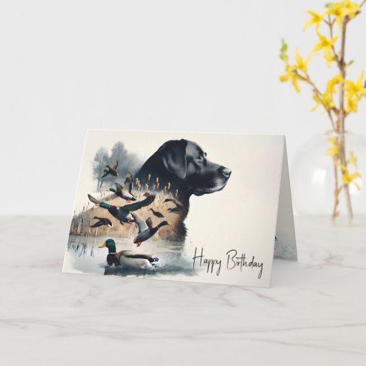 Labrador Retriever en Eenden Verjaardag Kaart (Gele Bloem)