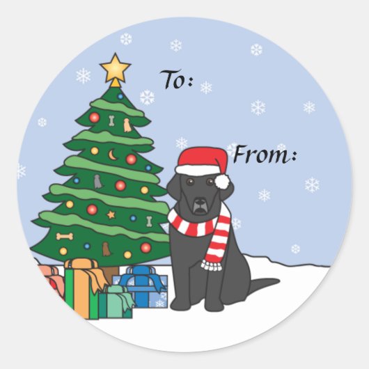 Labrador Retriever en Kerstboom Ronde Sticker (Voorkant)