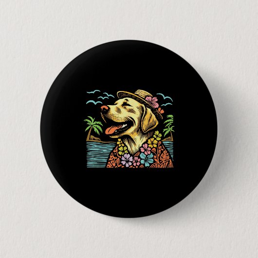 Labrador Retriever Floral Trocal Summer Vibes Hawa Ronde Button 5,7 Cm (Voorkant)
