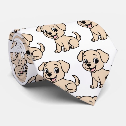 Labrador Retriever Gele Cartoon Zittend Stropdas (Opgerold)