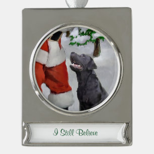 Labrador Retriever Gepersonaliseerde Kerstmis Verzilverd Banner Ornament