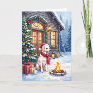 Labrador Retriever Gezellig Kersthuisje Vakantie Kaart