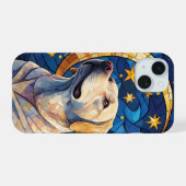 Labrador Retriever Glas in lood Night Sky Moon iPhone 15 Case (Achterkant horizontaal)