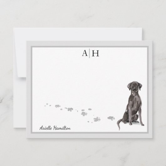 Labrador Retriever Gray Border Monogram Note Card Notitiekaartje (Voorkant)