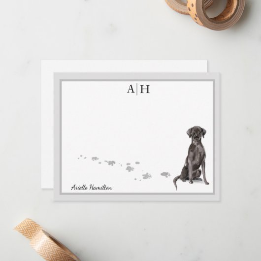 Labrador Retriever Gray Border Monogram Note Card Notitiekaartje (Voorkant / Achterkant in situ)