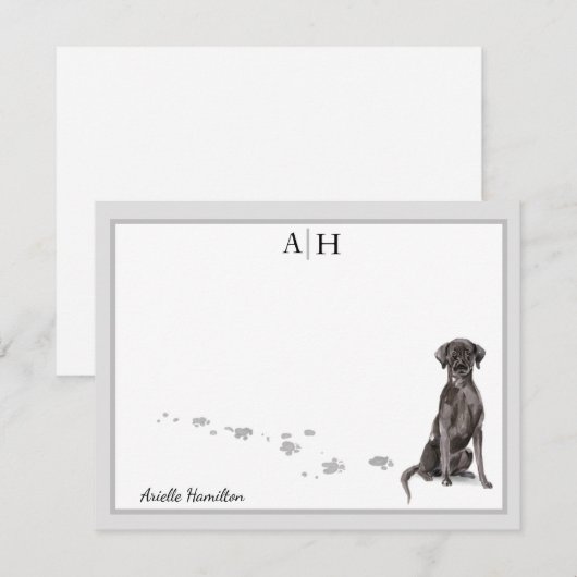 Labrador Retriever Gray Border Monogram Note Card Notitiekaartje (Voorkant / Achterkant)