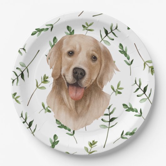 Labrador Retriever Greenery Boho Baby shower Papieren Bordje (Voorkant)
