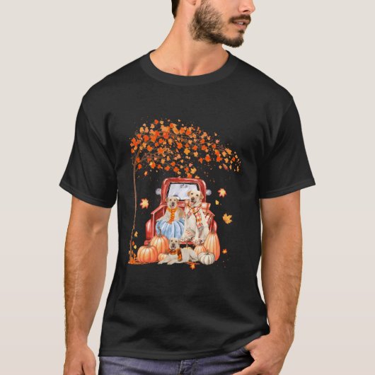 Labrador Retriever Herfst Truck Pompoen Maple Leaf T-shirt (Voorkant)