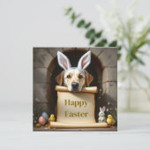 Labrador retriever hond en de boodschap feestdagenkaart (Staand voorkant)