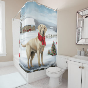 Labrador Retriever-hond in de sneeuw met Kerstmis Douchegordijn