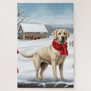 Labrador Retriever-hond in de sneeuw met Kerstmis Legpuzzel