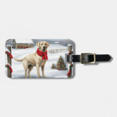 Labrador Retriever Hond in Sneeuw Kerstmis Bagagelabel (Voorkant horizontaal)