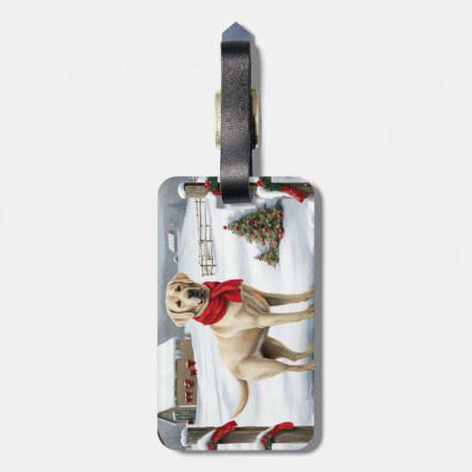 Labrador Retriever Hond in Sneeuw Kerstmis Bagagelabel (Achterkant verticaal)