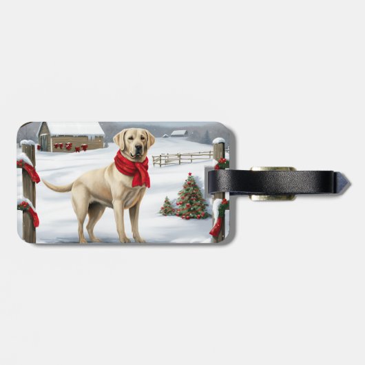 Labrador Retriever Hond in Sneeuw Kerstmis Bagagelabel (Achterkant horizontaal)