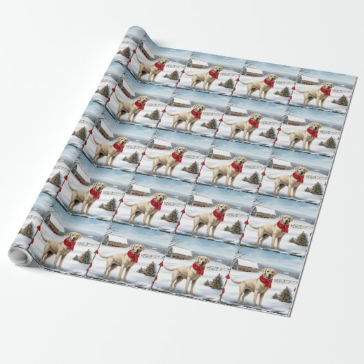 Labrador Retriever Hond in Sneeuw Kerstmis Cadeaupapier (Uitgerold)