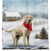 Labrador Retriever Hond in Sneeuw Kerstmis Douchegordijn (Voorkant)