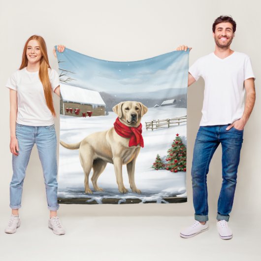 Labrador Retriever Hond in Sneeuw Kerstmis Fleece Deken (In situ)