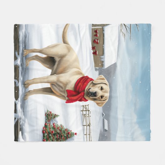 Labrador Retriever Hond in Sneeuw Kerstmis Fleece Deken (Voorkant (Horizontaal))