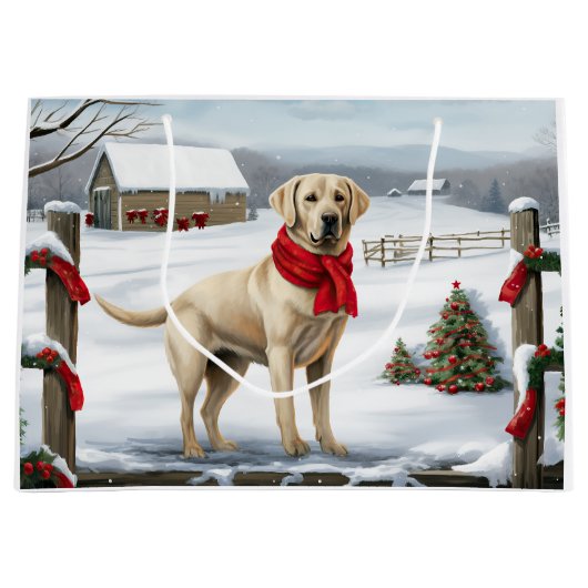 Labrador Retriever Hond in Sneeuw Kerstmis Groot Cadeauzakje (Voorkant)
