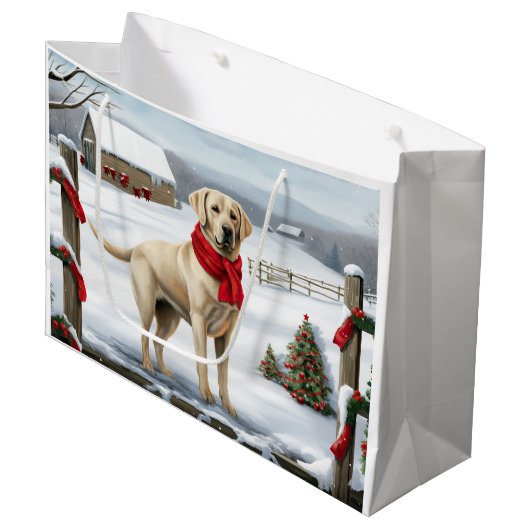 Labrador Retriever Hond in Sneeuw Kerstmis Groot Cadeauzakje (Voorkant Gekanteld)