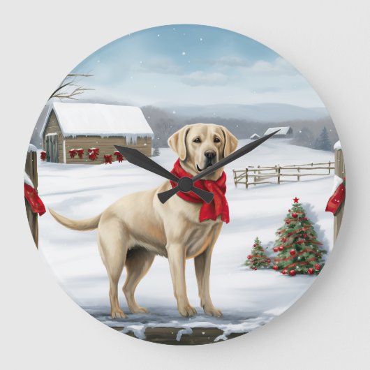 Labrador Retriever Hond in Sneeuw Kerstmis Grote Klok (Voorkant)
