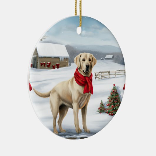 Labrador Retriever Hond in Sneeuw Kerstmis Keramisch Ornament (Rechts)