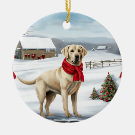 Labrador Retriever Hond in Sneeuw Kerstmis Keramisch Ornament (Voorkant)