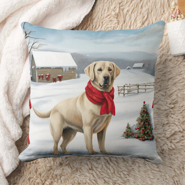 Labrador Retriever Hond in Sneeuw Kerstmis Kussen (Deken)