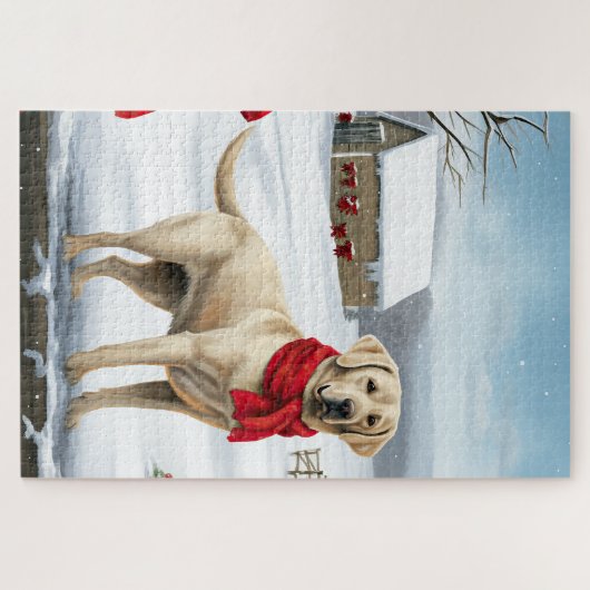 Labrador Retriever Hond in Sneeuw Kerstmis Legpuzzel (Horizontaal)