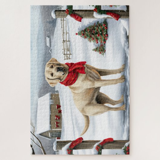 Labrador Retriever Hond in Sneeuw Kerstmis Legpuzzel (Verticaal)