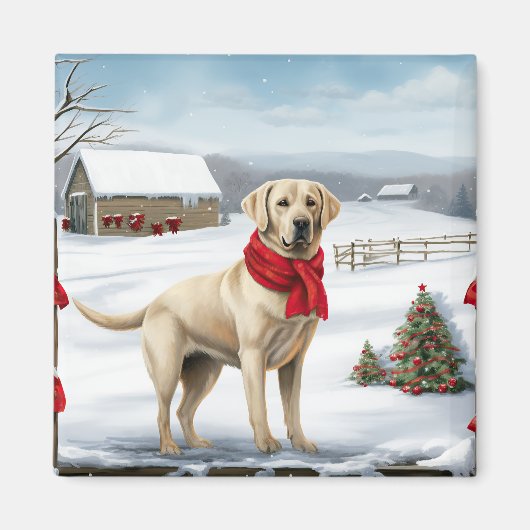 Labrador Retriever Hond in Sneeuw Kerstmis Magneet (Voorkant)