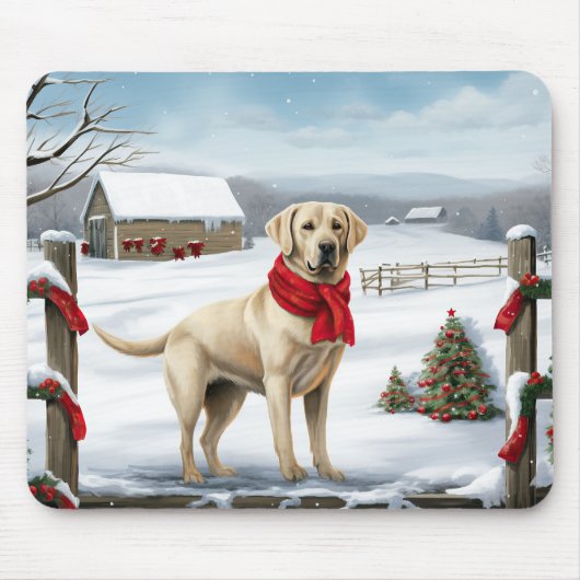 Labrador Retriever Hond in Sneeuw Kerstmis Muismat (Voorkant)