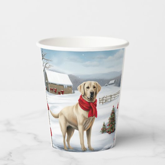 Labrador Retriever Hond in Sneeuw Kerstmis Papieren Bekers (Achterkant)