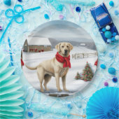 Labrador Retriever Hond in Sneeuw Kerstmis Papieren Bordje (Feest)