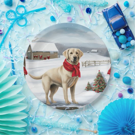 Labrador Retriever Hond in Sneeuw Kerstmis Papieren Bordje (Feest)