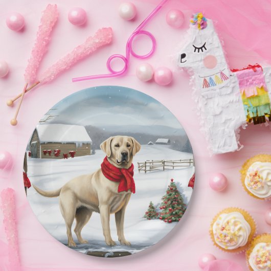Labrador Retriever Hond in Sneeuw Kerstmis Papieren Bordje (Feest)