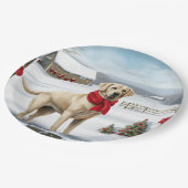 Labrador Retriever Hond in Sneeuw Kerstmis Papieren Bordje (Gekanteld)