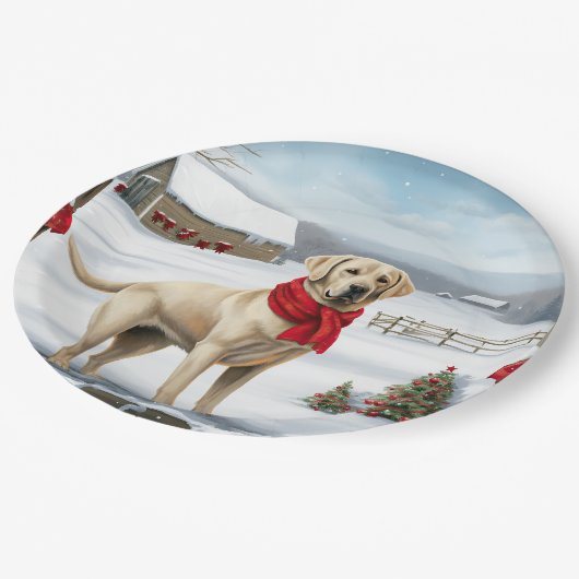 Labrador Retriever Hond in Sneeuw Kerstmis Papieren Bordje (Gekanteld)