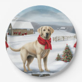 Labrador Retriever Hond in Sneeuw Kerstmis Papieren Bordje (Voorkant)