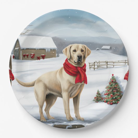 Labrador Retriever Hond in Sneeuw Kerstmis Papieren Bordje (Voorkant)