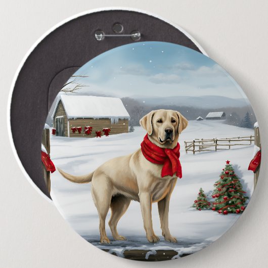 Labrador Retriever Hond in Sneeuw Kerstmis Ronde Button 6,0 Cm (Voorkant /achterkant)