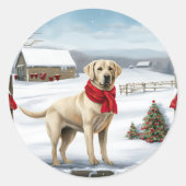 Labrador Retriever Hond in Sneeuw Kerstmis Ronde Sticker (Voorkant)