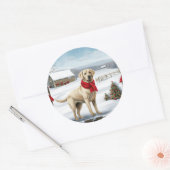 Labrador Retriever Hond in Sneeuw Kerstmis Ronde Sticker (Envelop)