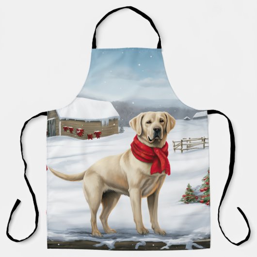 Labrador Retriever Hond in Sneeuw Kerstmis Schort (Voorkant)