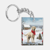 Labrador Retriever Hond in Sneeuw Kerstmis Sleutelhanger (Voorkant Links)