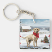 Labrador Retriever Hond in Sneeuw Kerstmis Sleutelhanger (Voorkant)
